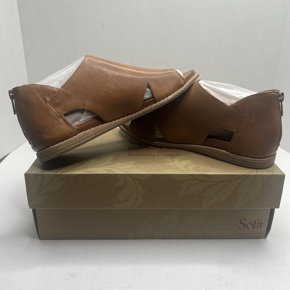 Sofft Evonne Women’s 7.5 M Luggage Brown Leather Open Toe Slingback Sandals NIB
